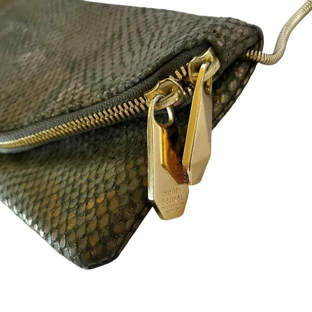 Henri Bendel Debutante Slim Metallic Snake Print Asymmetric Clutch Evening Bag